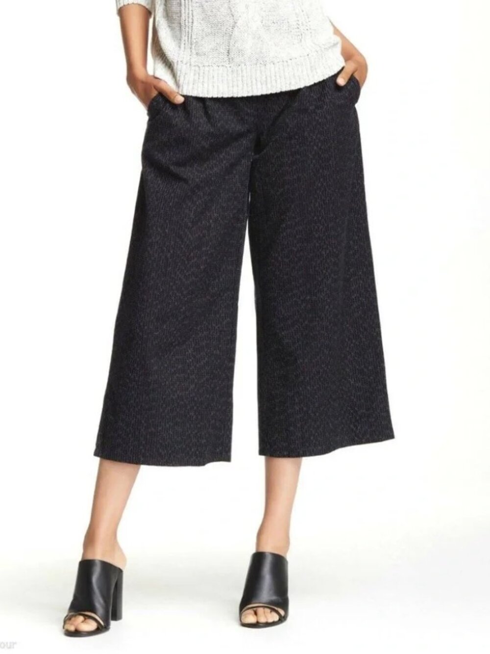 EILEEN FISHER Rainfall Pants Womens Medium Blue Organic Cotton Striped Cropped